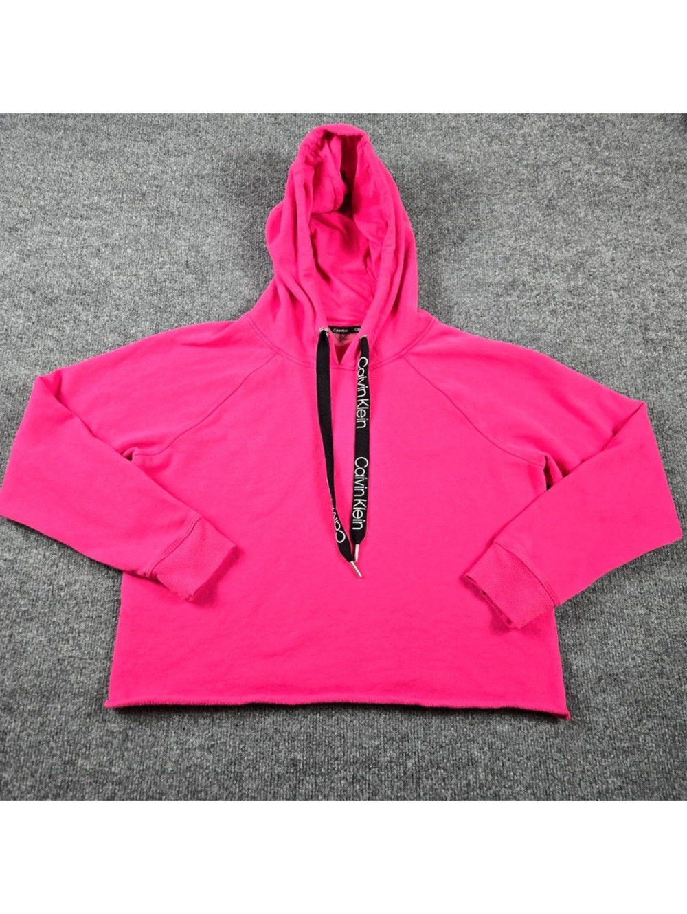 Calvin Klein Women’s Small Hot Pink Cropped Hoodie Logo Drawstring Pullover